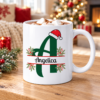 Angelica Christmas Mug with Hot Cocoa Personalized Christmas Mug with Name & Initial – Santa Hat Monogram Coffee Cup
