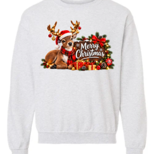 Cozy Reindeer Merry Christmas - Ash Mockup Cozy Reindeer Merry Christmas crewneck sweatshirt in ash