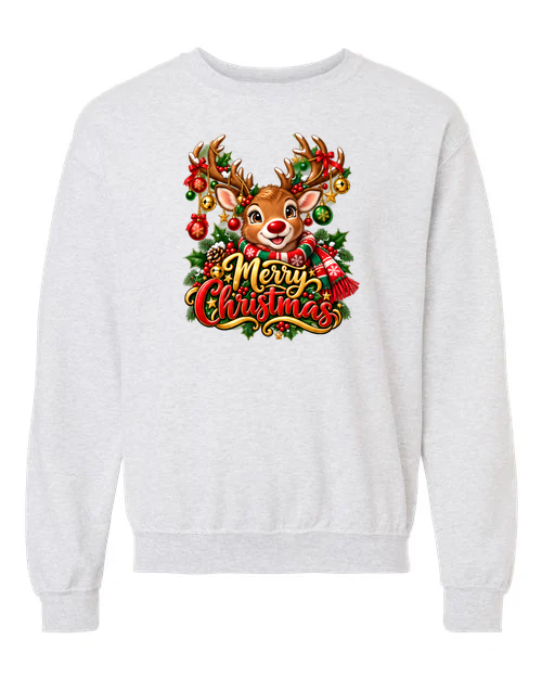 Festive Reindeer Merry Christmas crewneck sweatshirt in ash