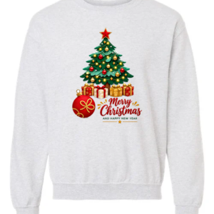 Merry Christmas Tree and Gifts - Ash Mockup Merry Christmas Tree and Gifts crewneck sweatshirt in ash