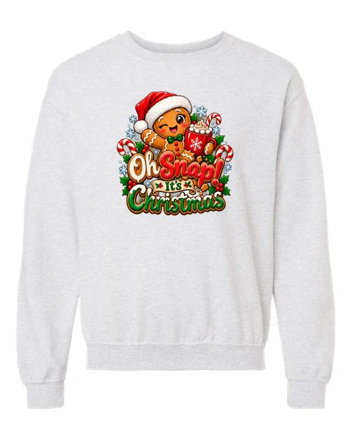 Oh Snap Gingerbread Christmas crewneck sweatshirt in ash