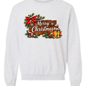 Rustic Merry Christmas Lantern - Ash Mockup Rustic Merry Christmas Lantern crewneck sweatshirt in ash