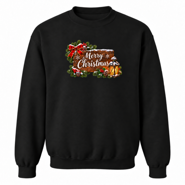 scp-lantern-black-tag-free Rustic Merry Christmas Lantern design on a black crewneck sweatshirt