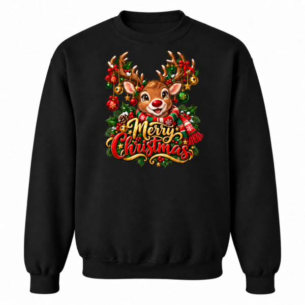 scp-reindeer-black-tag-free Festive Reindeer Merry Christmas Crewneck Sweatshirt in black
