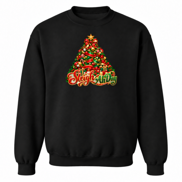 scp-sleigh-black-tag-free Sleigh All Day Christmas Tree Crewneck Sweatshirt in black