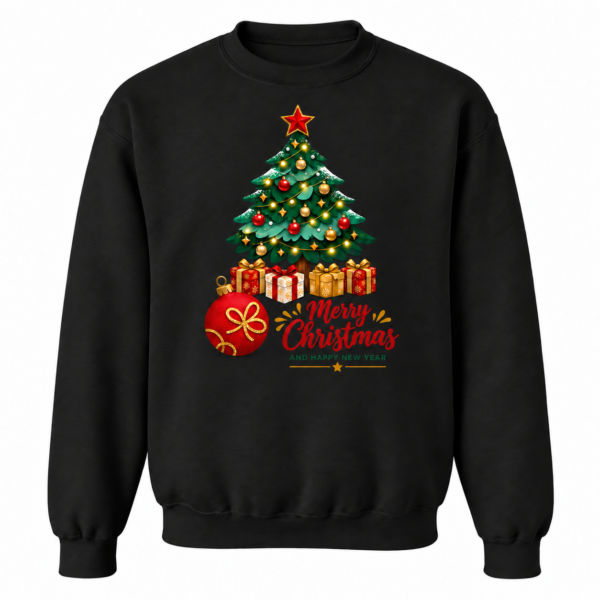 scp-tree-black-tag-free Merry Christmas Tree and Gifts Crewneck Sweatshirt in black