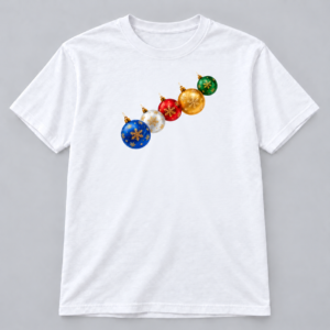 Festive Christmas Ornaments — White T-Shirt Festive Christmas Ornaments design with a 10-inch-wide chest print on a white T-shirt