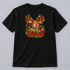Festive Reindeer Merry Christmas — black T-Shirt Festive Reindeer Merry Christmas design with a 10-inch-wide chest print on a black T-shirt